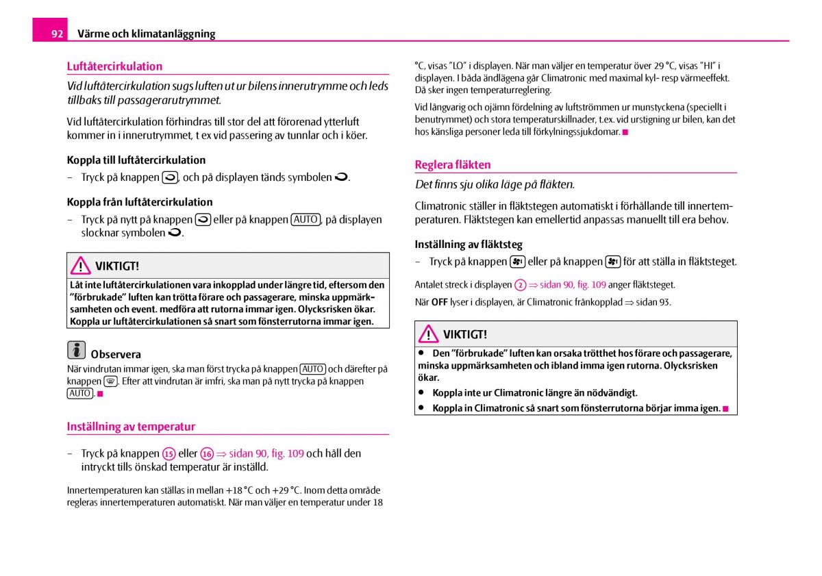 Skoda Superb I 1 instruktionsbok / page 93