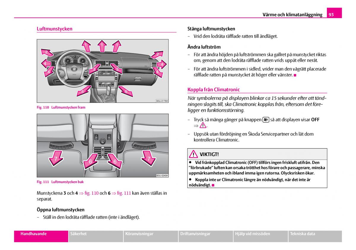 Skoda Superb I 1 instruktionsbok / page 94