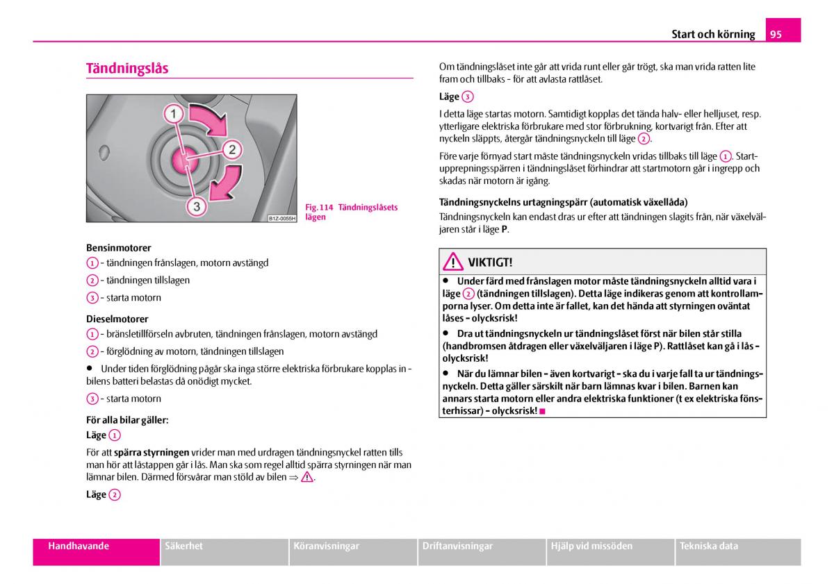 Skoda Superb I 1 instruktionsbok / page 96