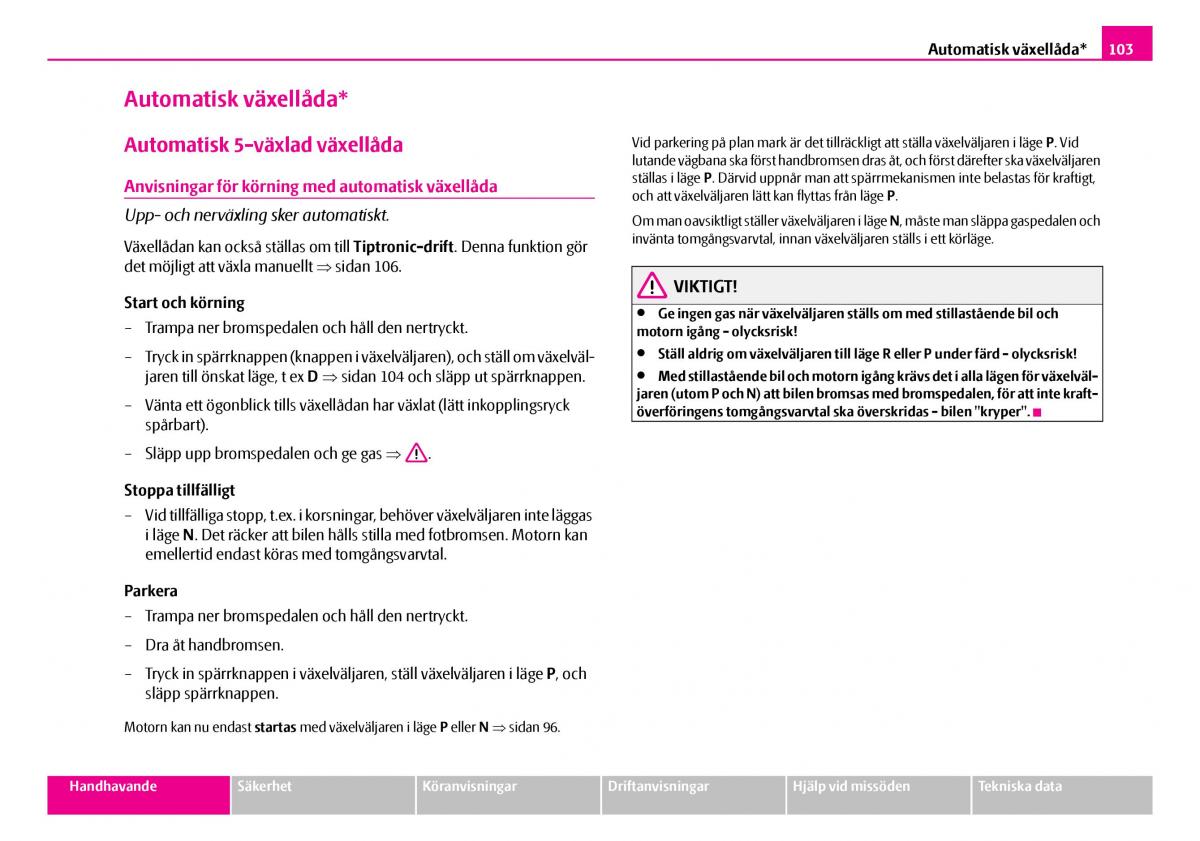 Skoda Superb I 1 instruktionsbok / page 104