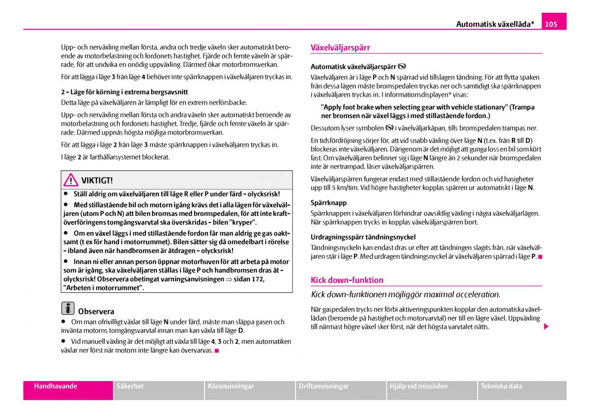 Skoda Superb I 1 instruktionsbok / page 106