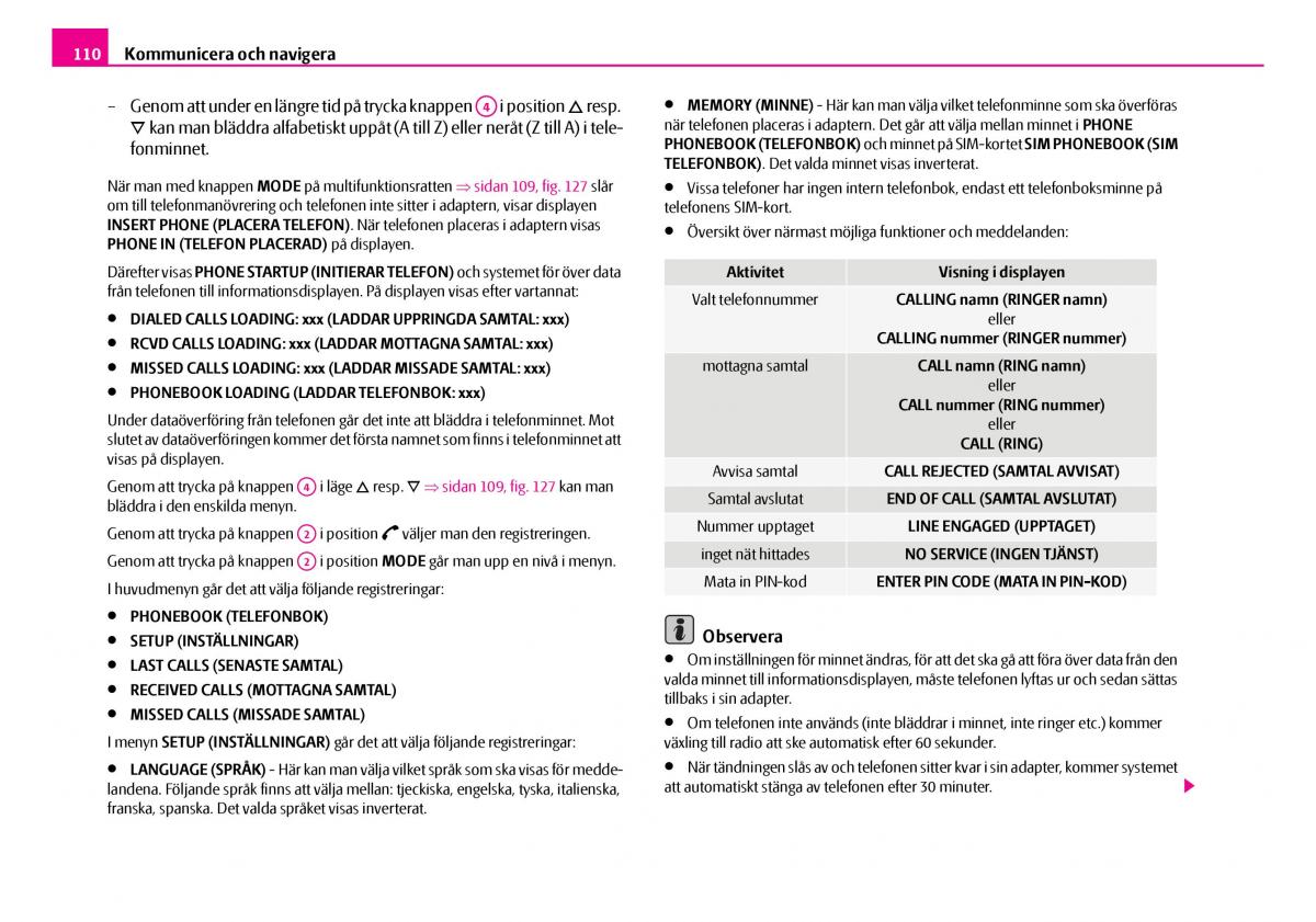 Skoda Superb I 1 instruktionsbok / page 111