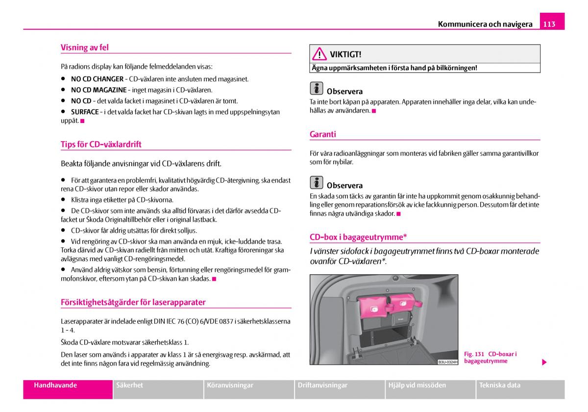 Skoda Superb I 1 instruktionsbok / page 114