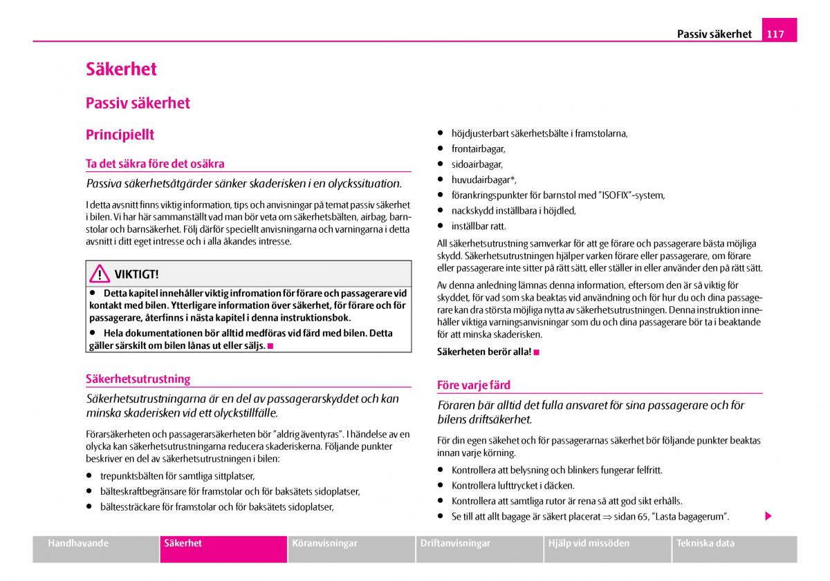 Skoda Superb I 1 instruktionsbok / page 118