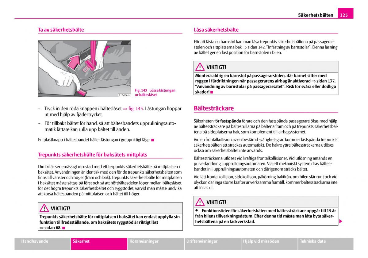 Skoda Superb I 1 instruktionsbok / page 126