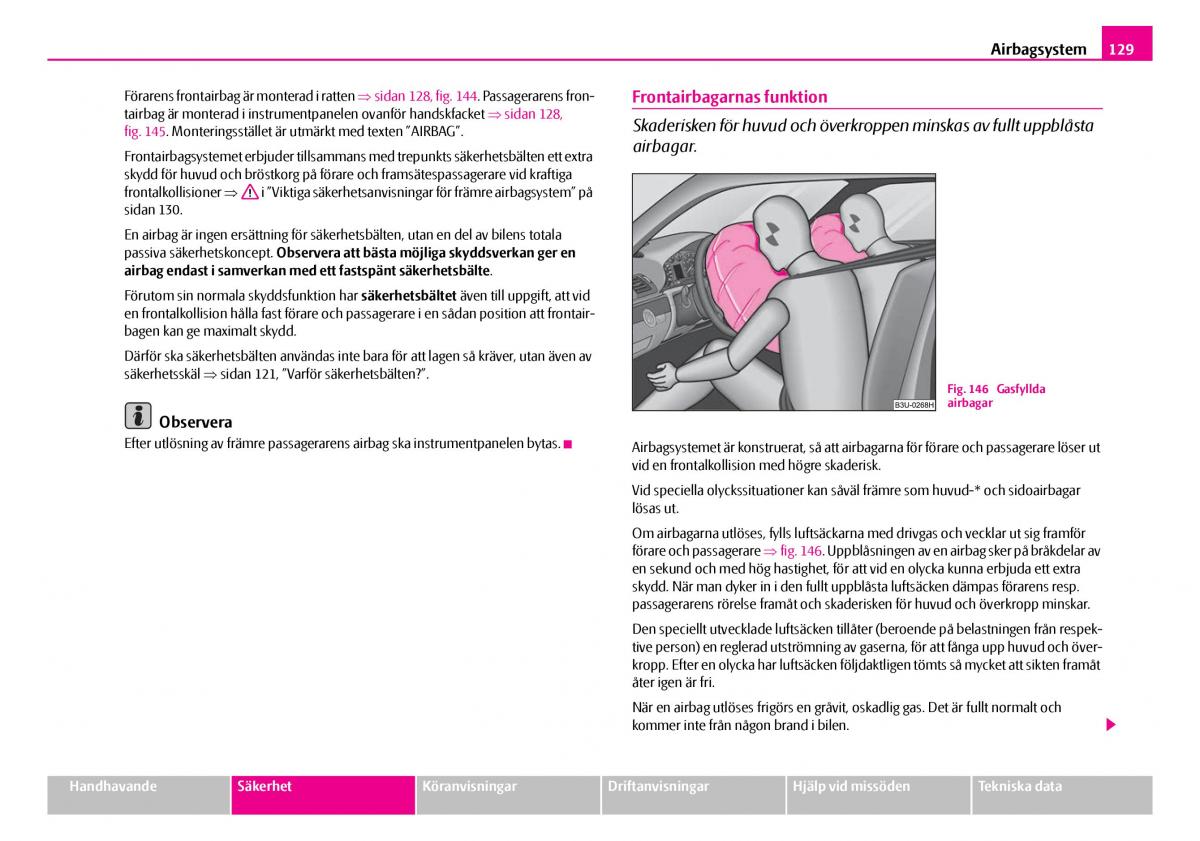 Skoda Superb I 1 instruktionsbok / page 130