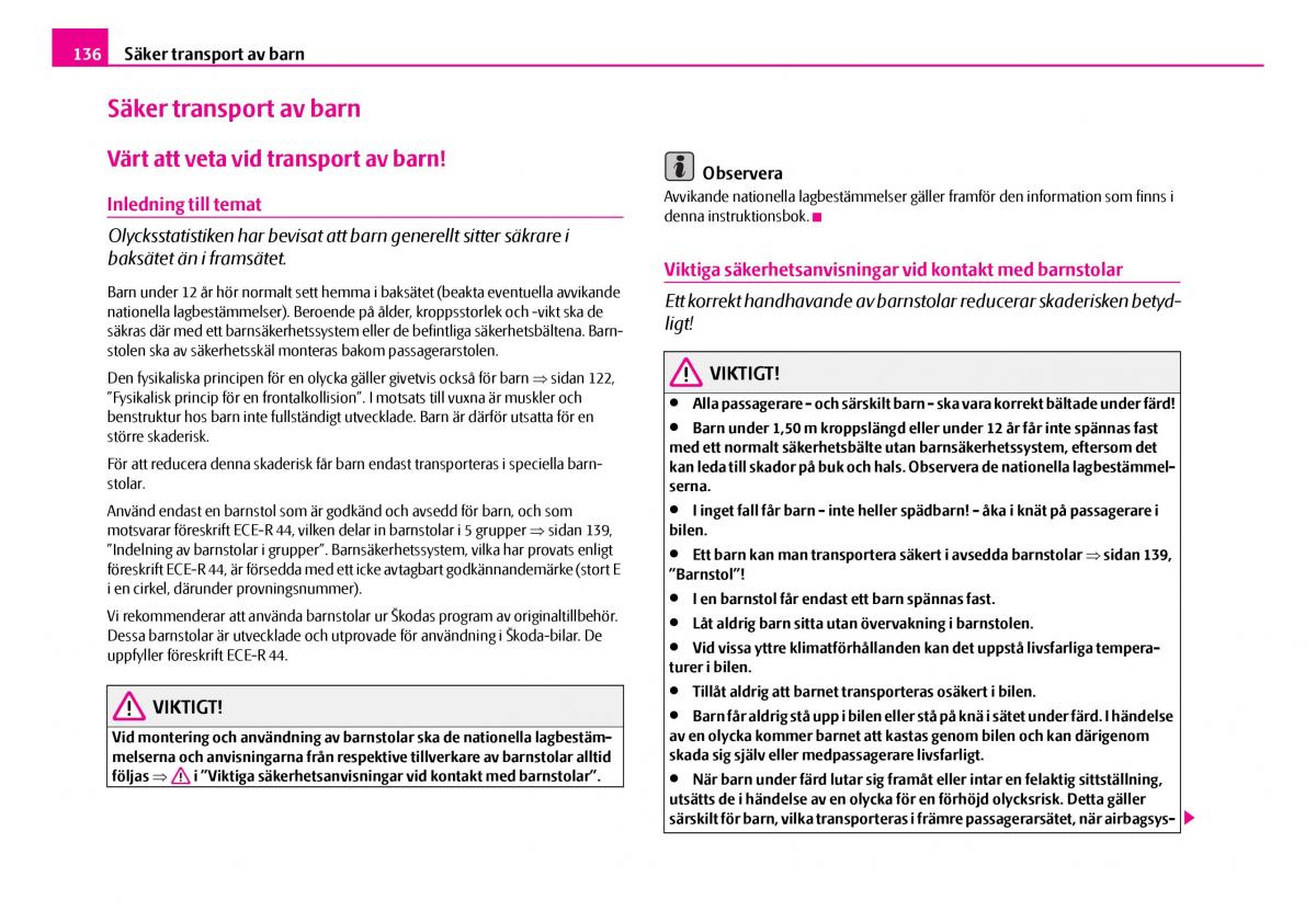 Skoda Superb I 1 instruktionsbok / page 137