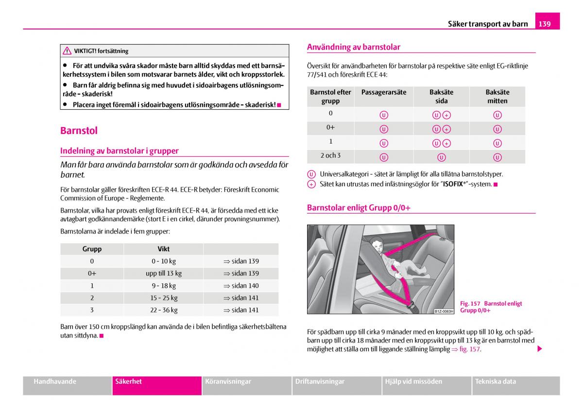 Skoda Superb I 1 instruktionsbok / page 140