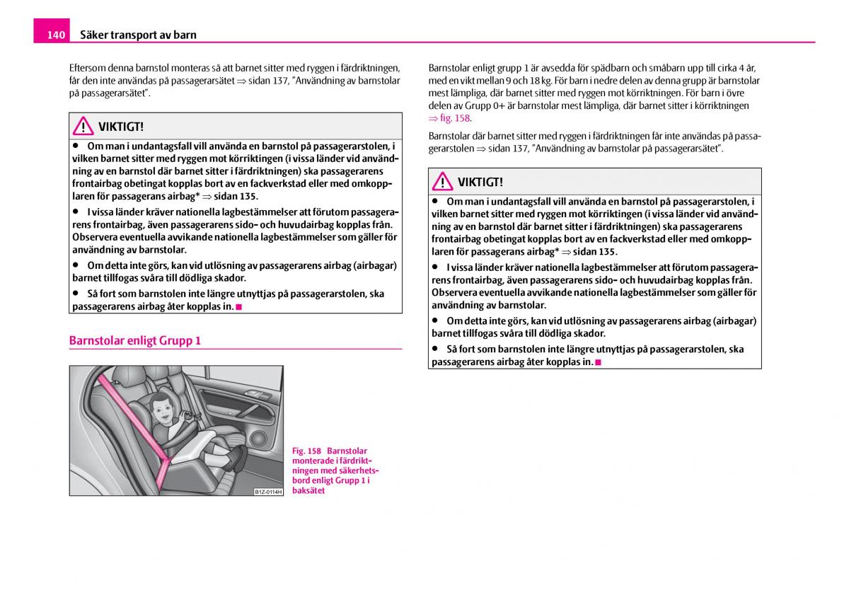 Skoda Superb I 1 instruktionsbok / page 141