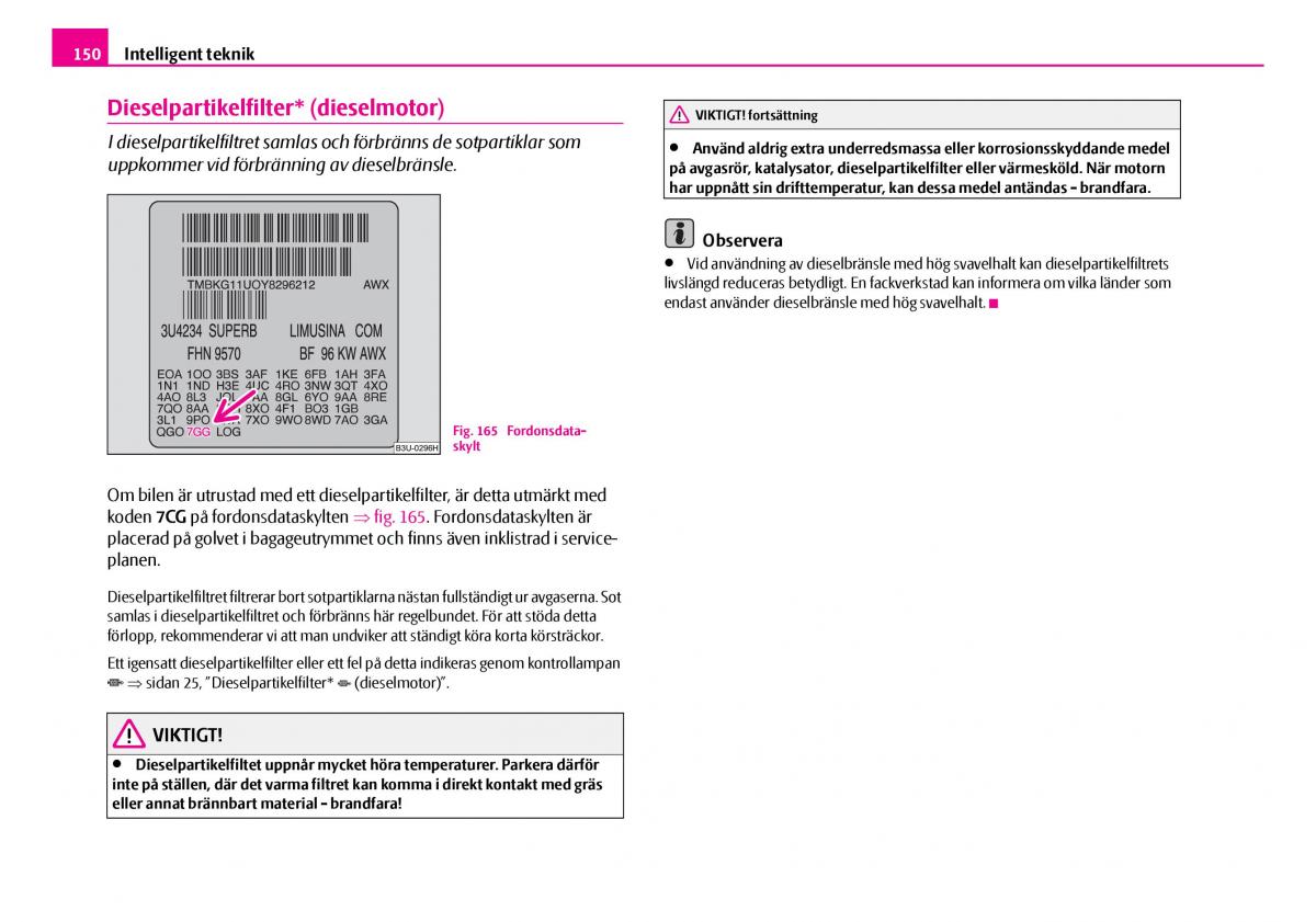 Skoda Superb I 1 instruktionsbok / page 151