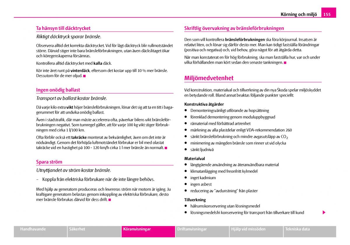 Skoda Superb I 1 instruktionsbok / page 156