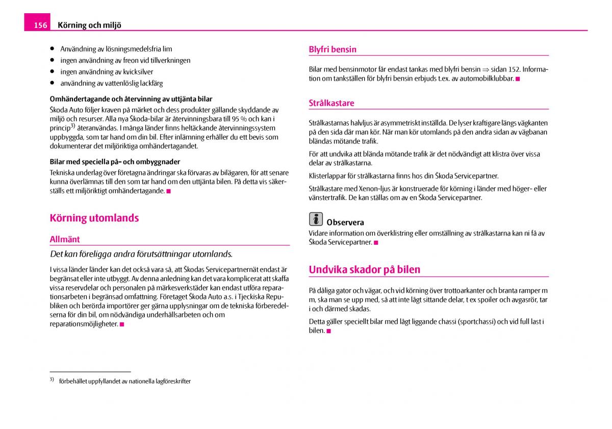 Skoda Superb I 1 instruktionsbok / page 157