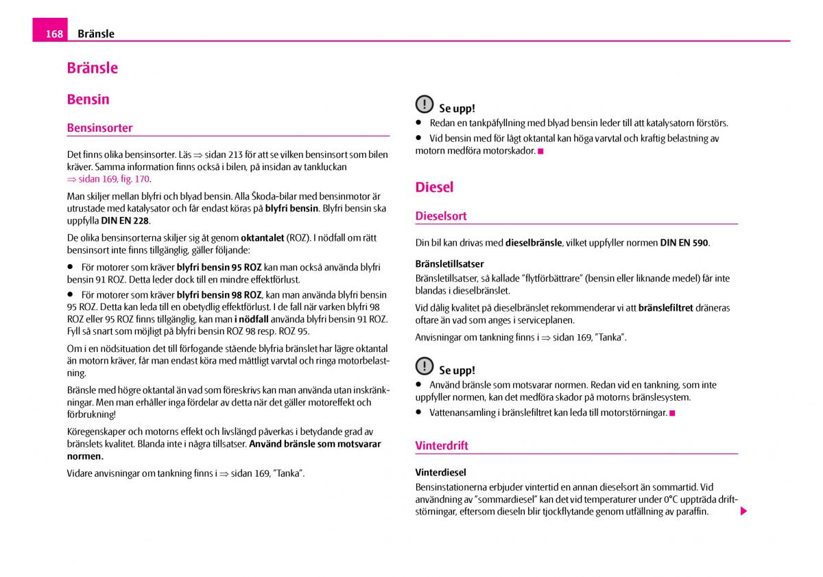 Skoda Superb I 1 instruktionsbok / page 169