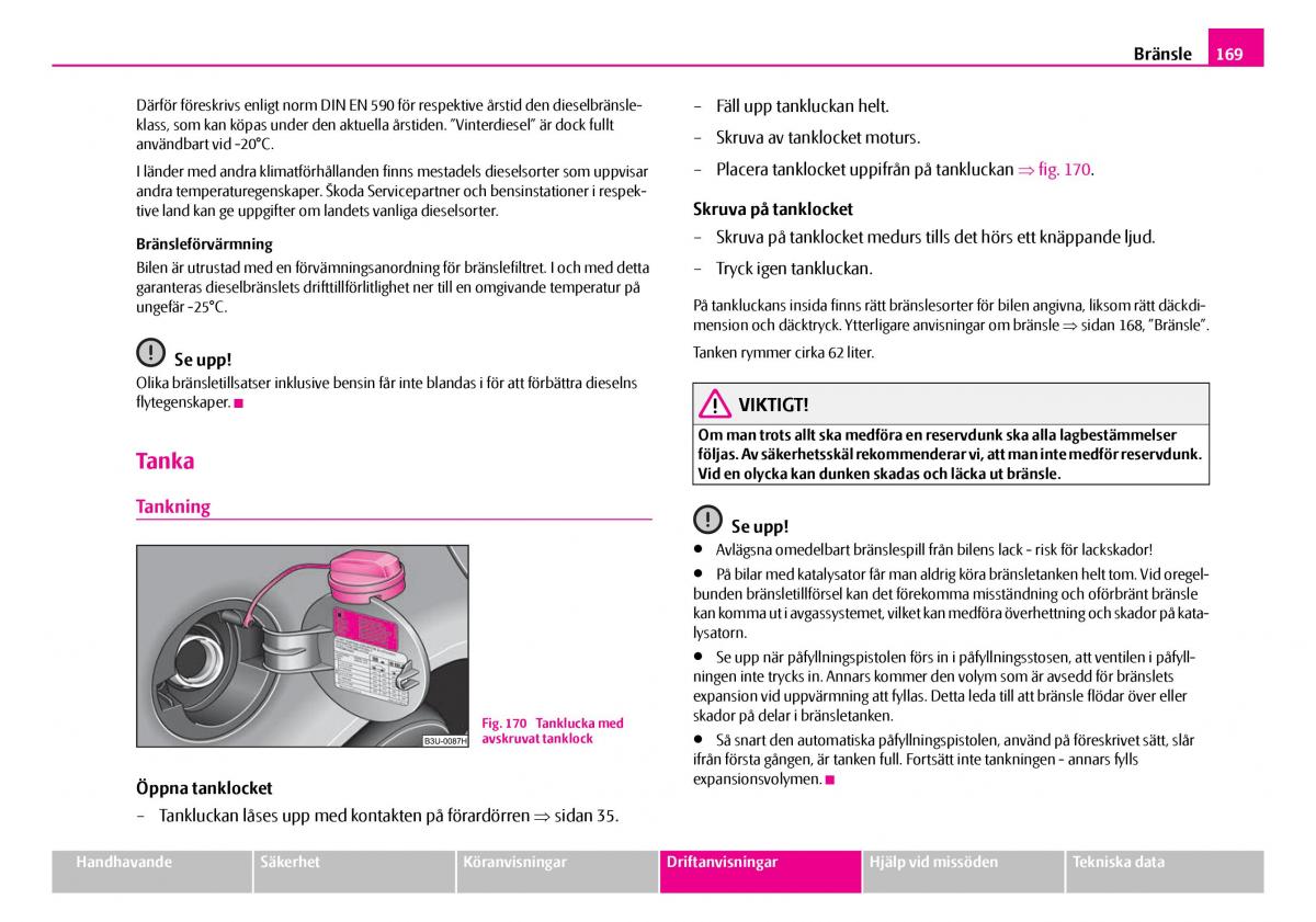 Skoda Superb I 1 instruktionsbok / page 170