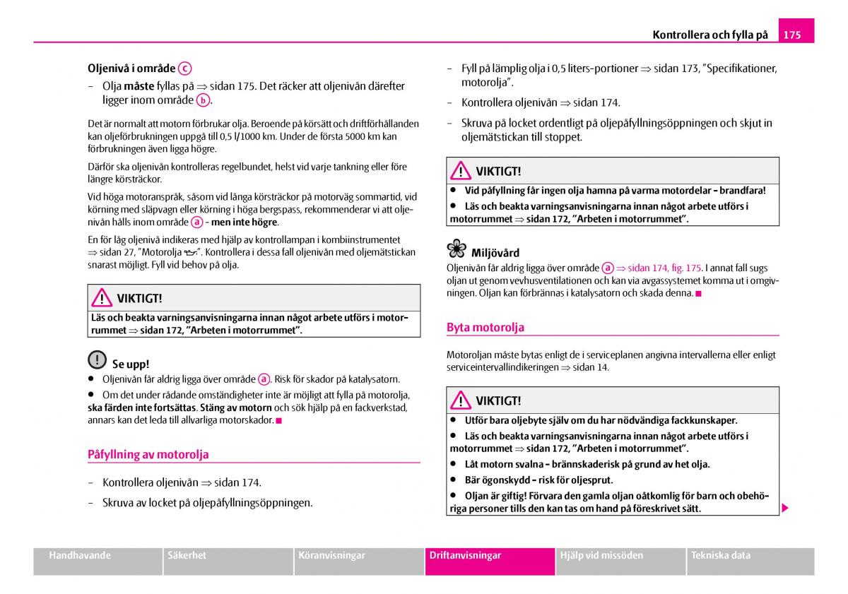 Skoda Superb I 1 instruktionsbok / page 176