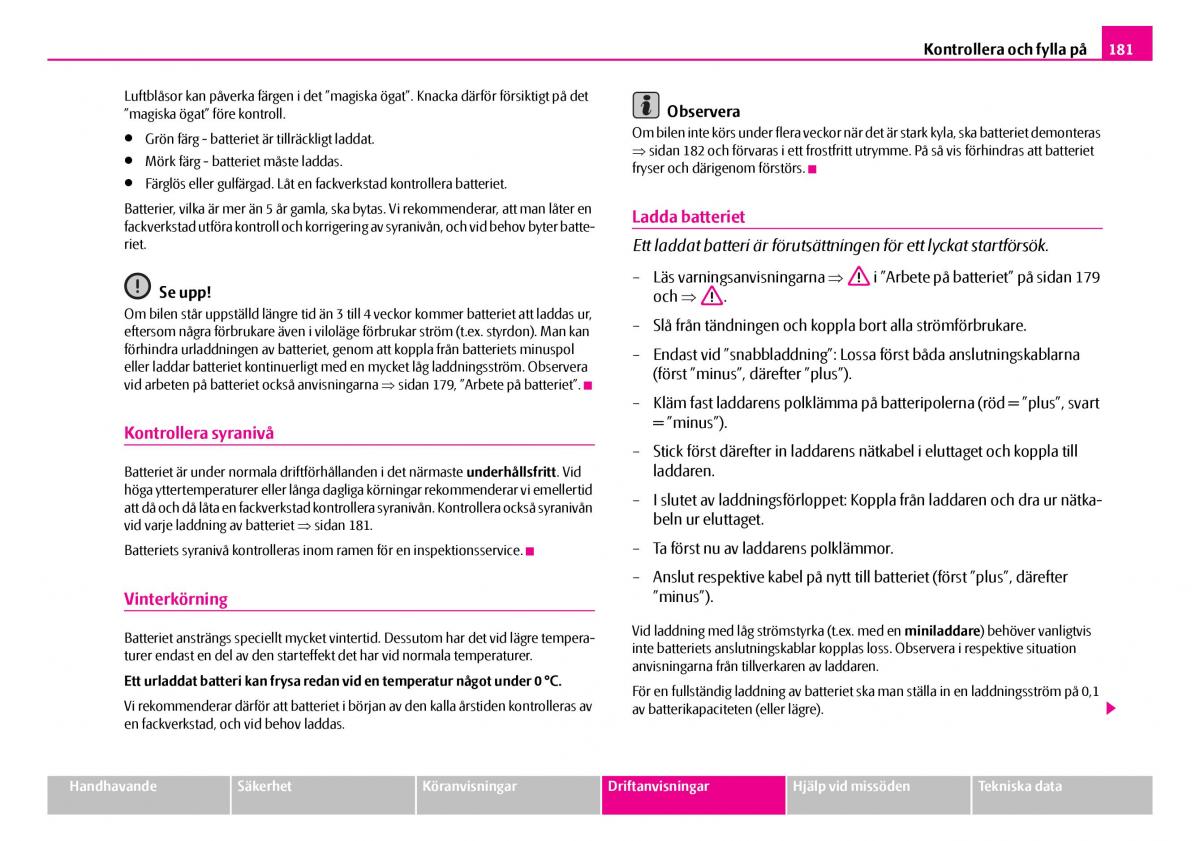 Skoda Superb I 1 instruktionsbok / page 182