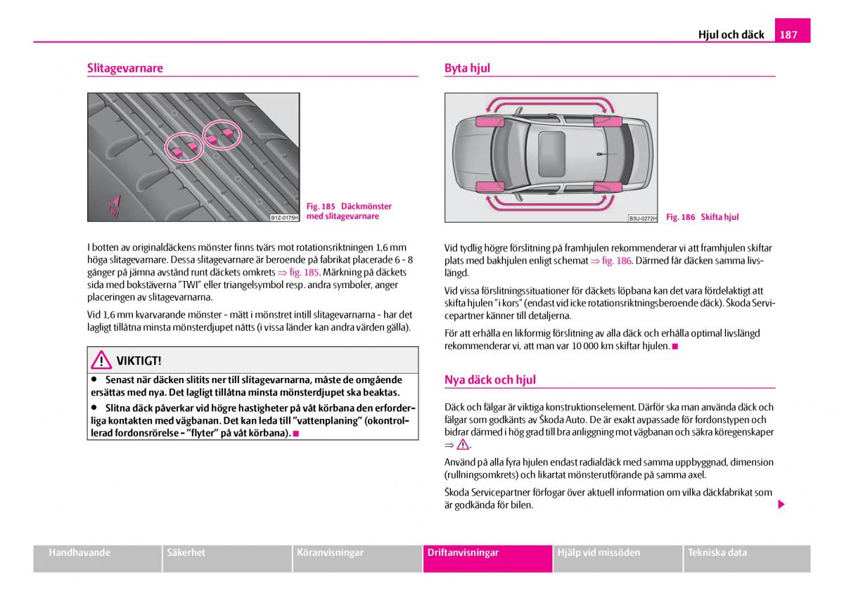 Skoda Superb I 1 instruktionsbok / page 188