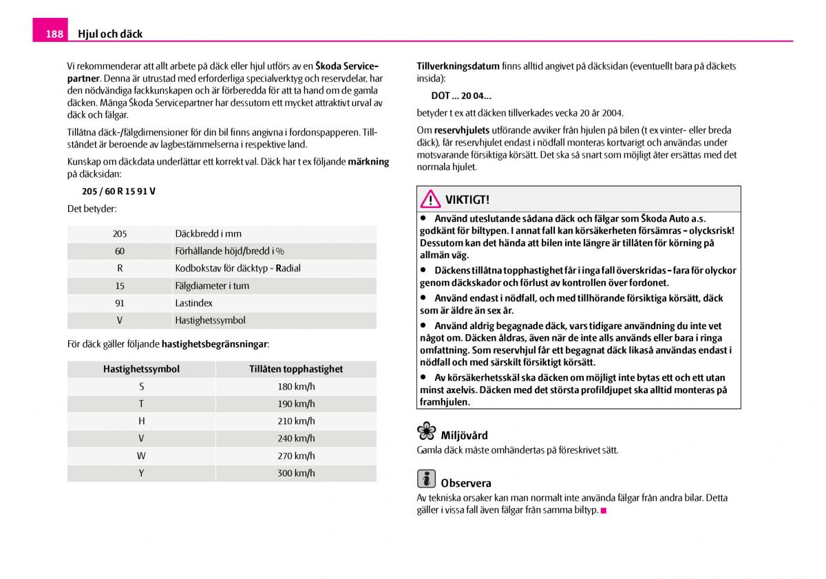 Skoda Superb I 1 instruktionsbok / page 189