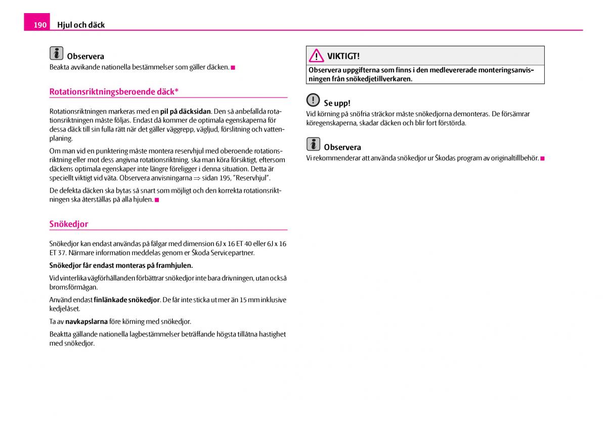 Skoda Superb I 1 instruktionsbok / page 191