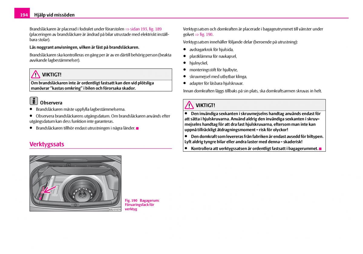 Skoda Superb I 1 instruktionsbok / page 195