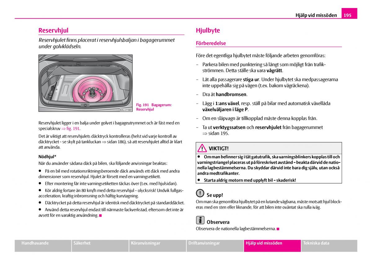 Skoda Superb I 1 instruktionsbok / page 196