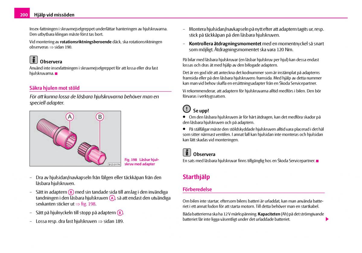 Skoda Superb I 1 instruktionsbok / page 201