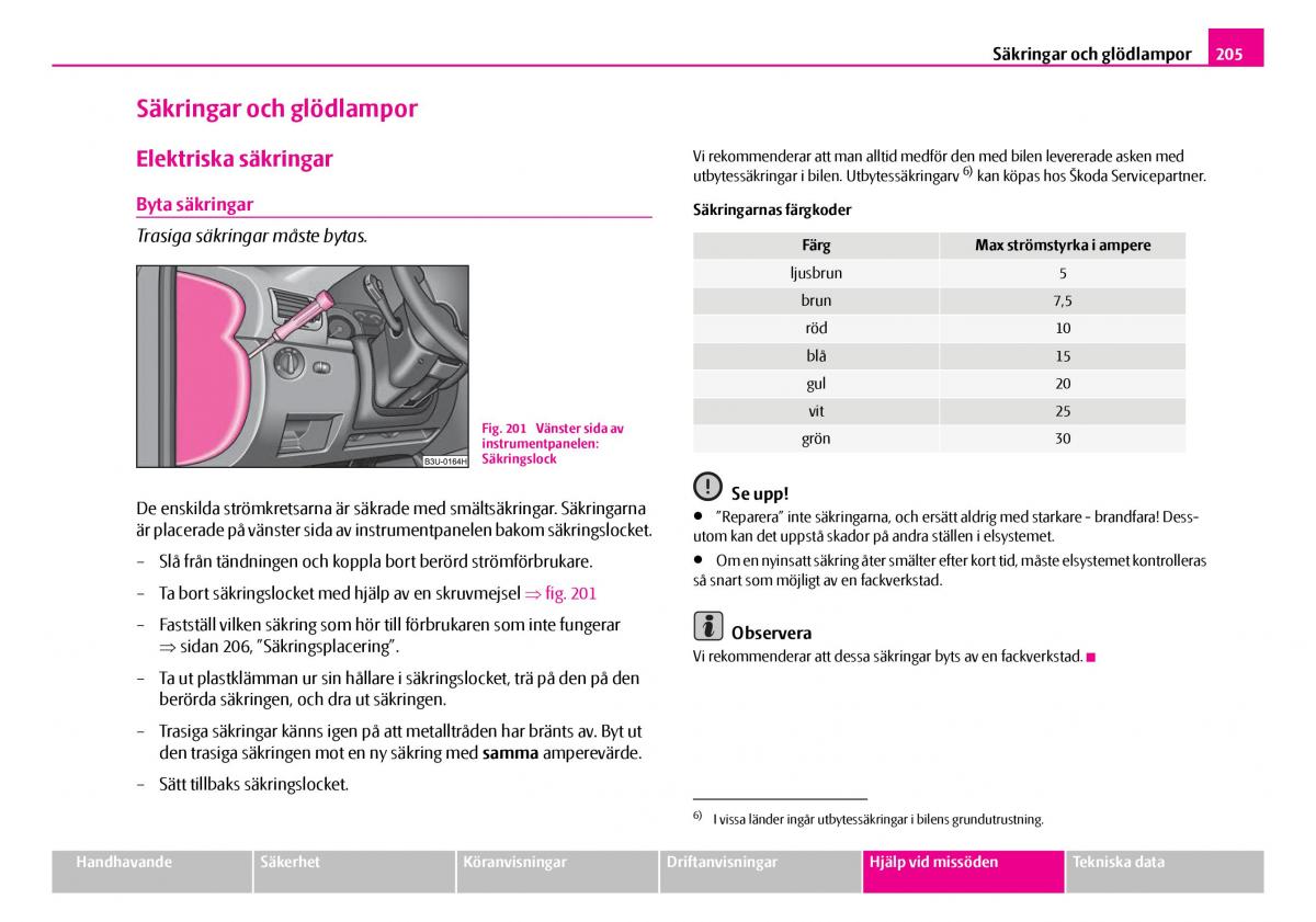 Skoda Superb I 1 instruktionsbok / page 206