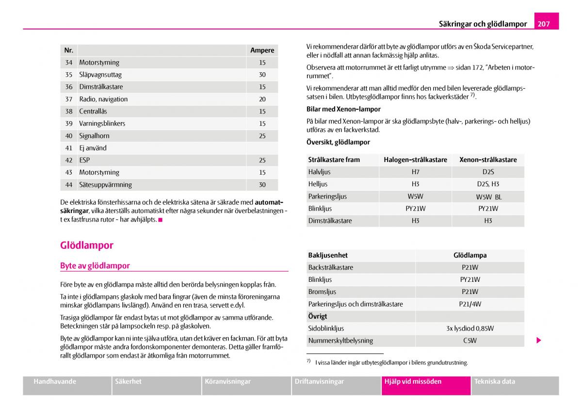 Skoda Superb I 1 instruktionsbok / page 208