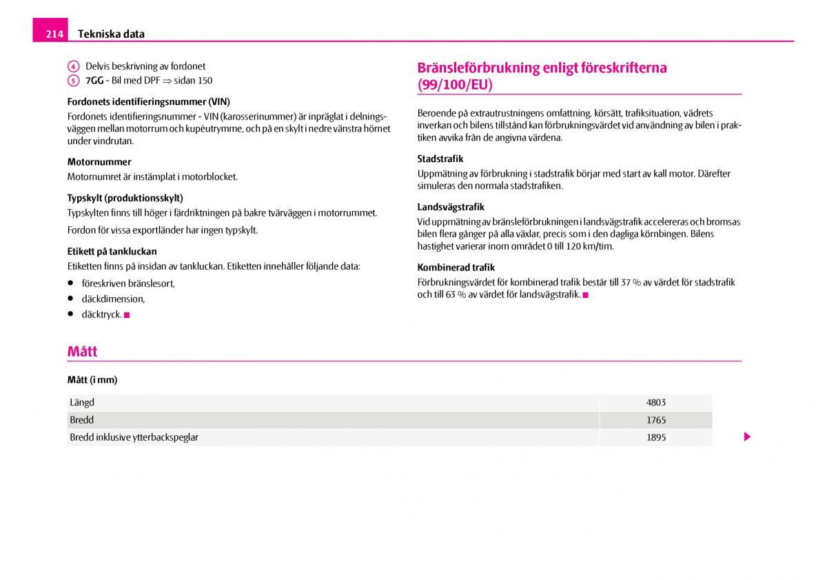 Skoda Superb I 1 instruktionsbok / page 215