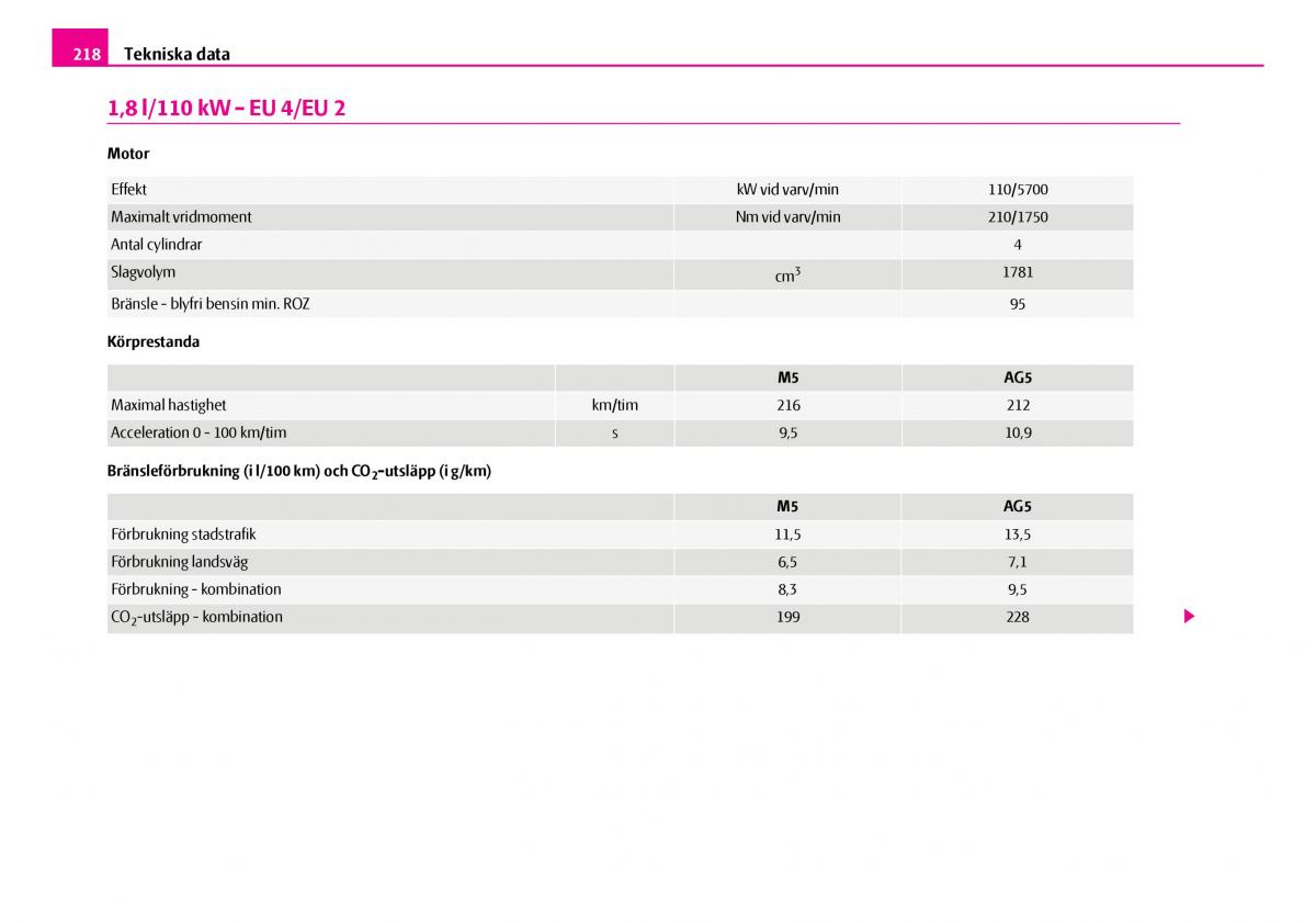 Skoda Superb I 1 instruktionsbok / page 219