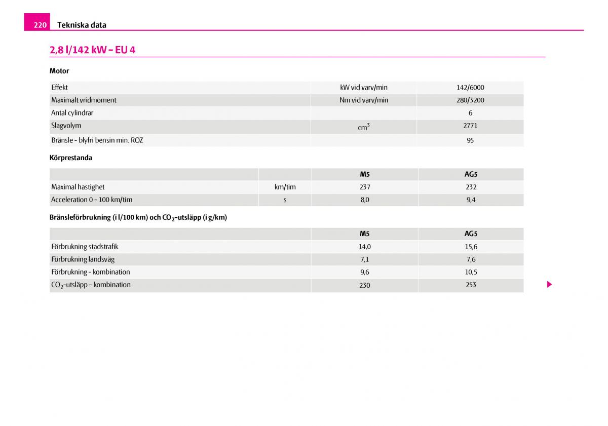 Skoda Superb I 1 instruktionsbok / page 221