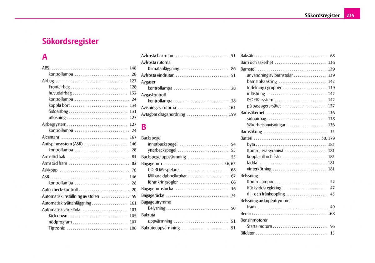 Skoda Superb I 1 instruktionsbok / page 236