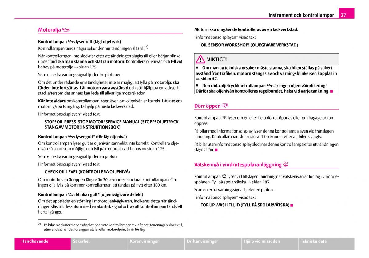 Skoda Superb I 1 instruktionsbok / page 28