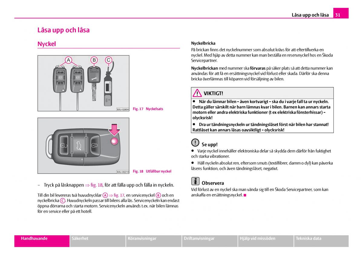 Skoda Superb I 1 instruktionsbok / page 32