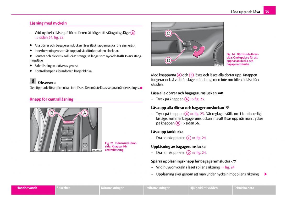 Skoda Superb I 1 instruktionsbok / page 36