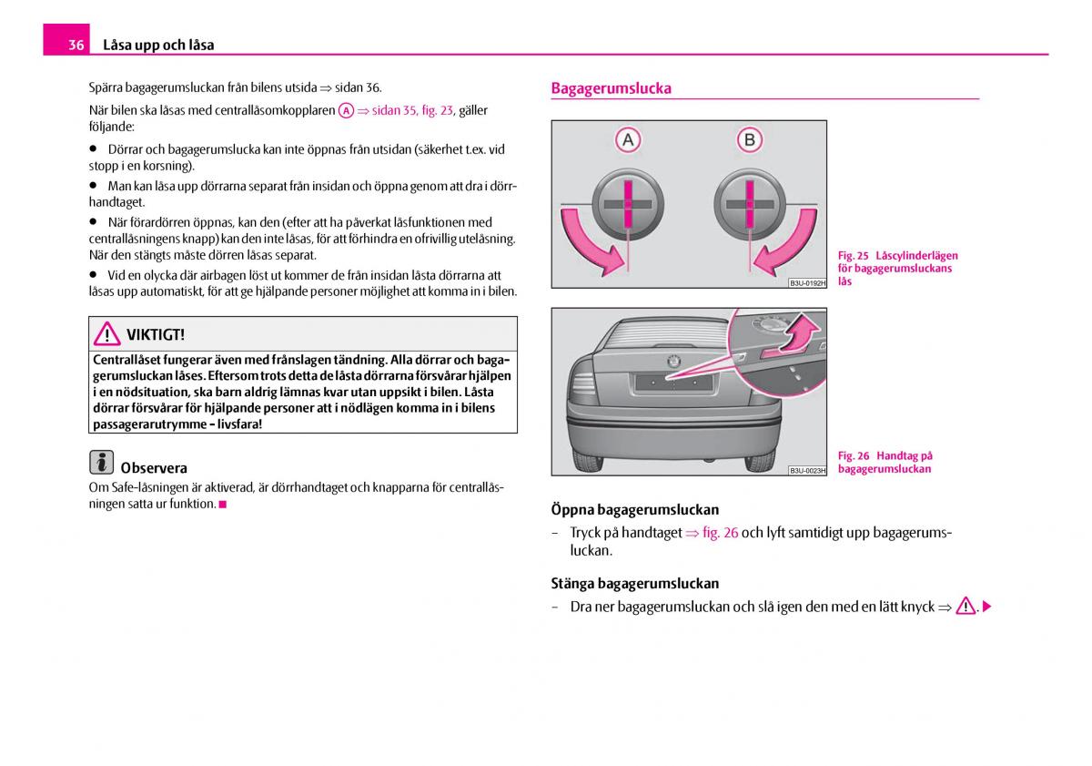 Skoda Superb I 1 instruktionsbok / page 37