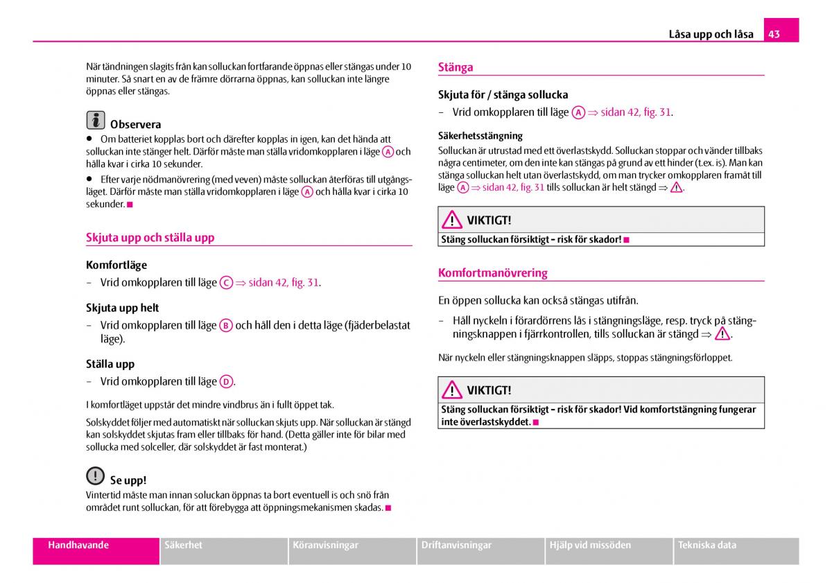 Skoda Superb I 1 instruktionsbok / page 44