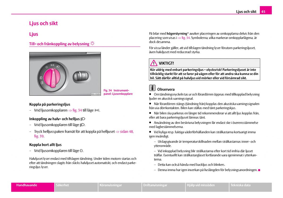 Skoda Superb I 1 instruktionsbok / page 46