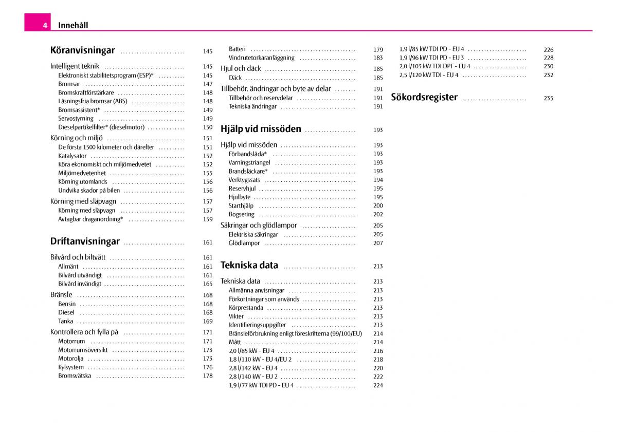 Skoda Superb I 1 instruktionsbok / page 5