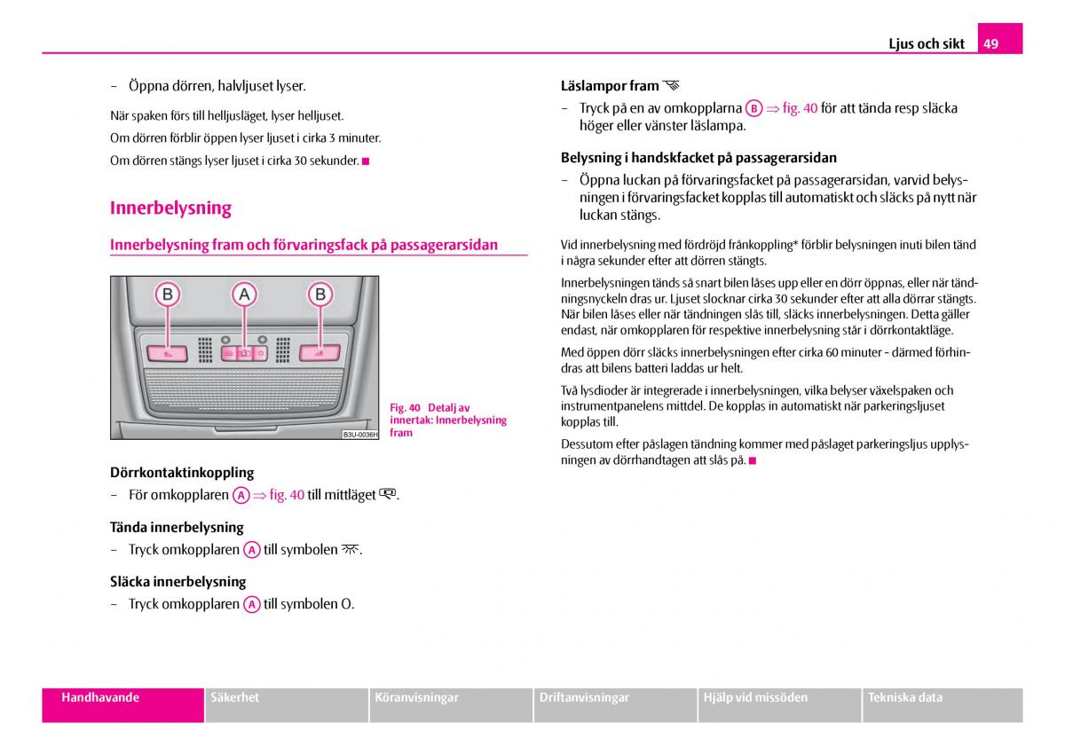 Skoda Superb I 1 instruktionsbok / page 50