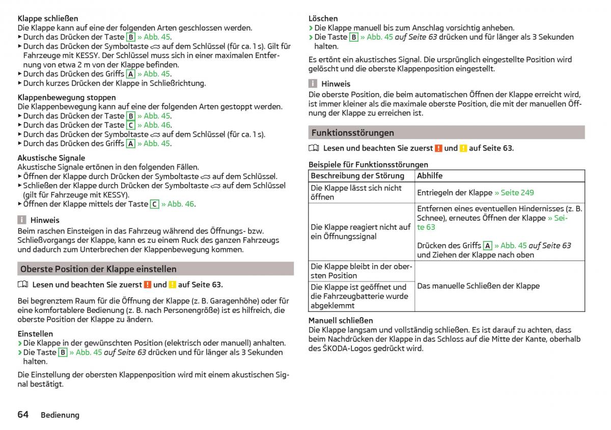 Skoda Superb III 3 Handbuch / page 66