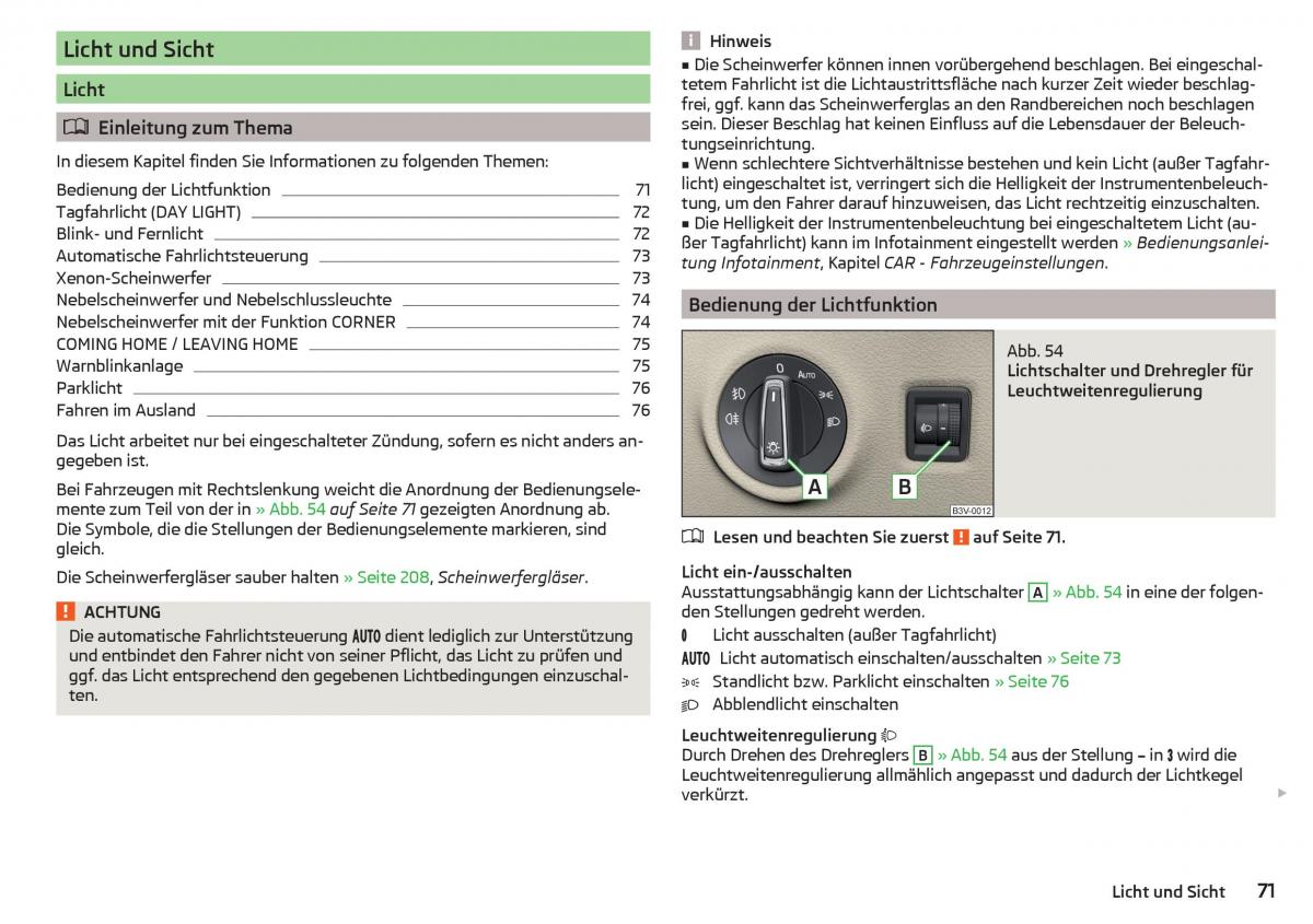 Skoda Superb III 3 Handbuch / page 73