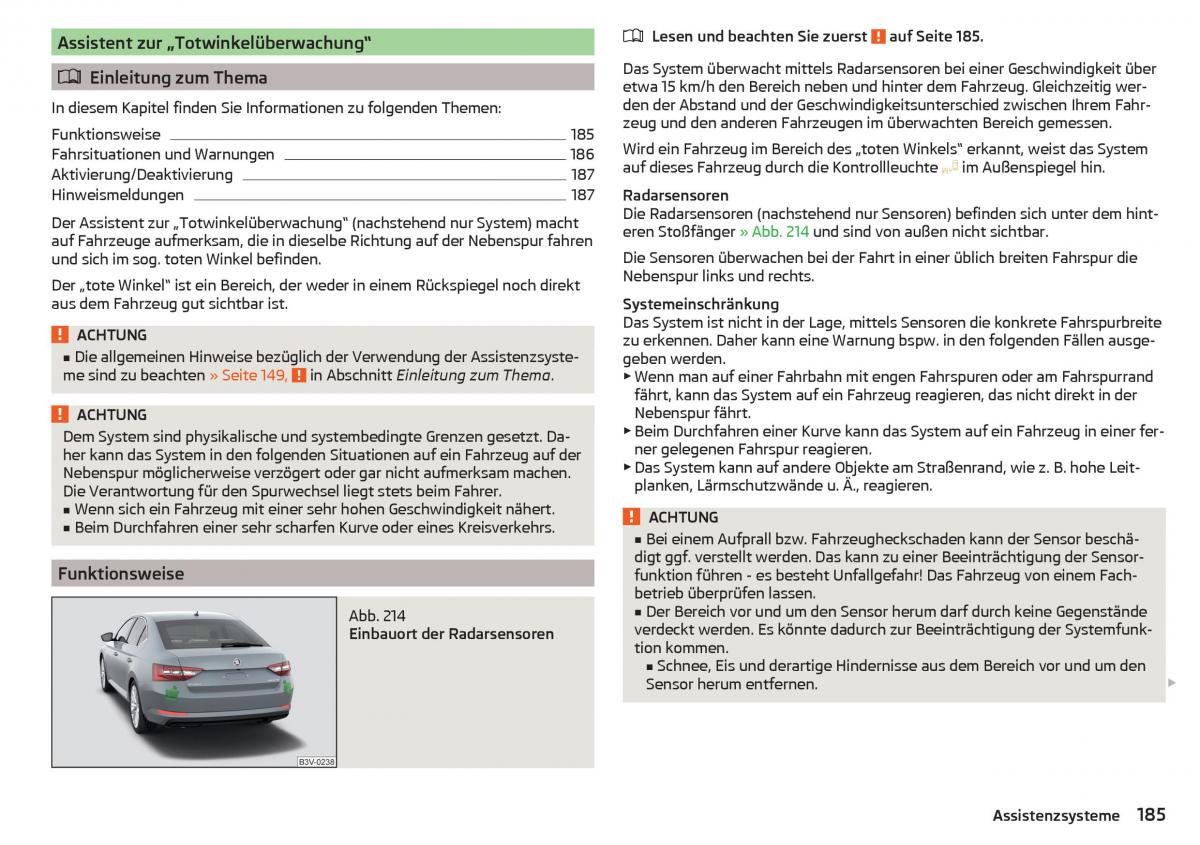 Skoda Superb III 3 Handbuch / page 187