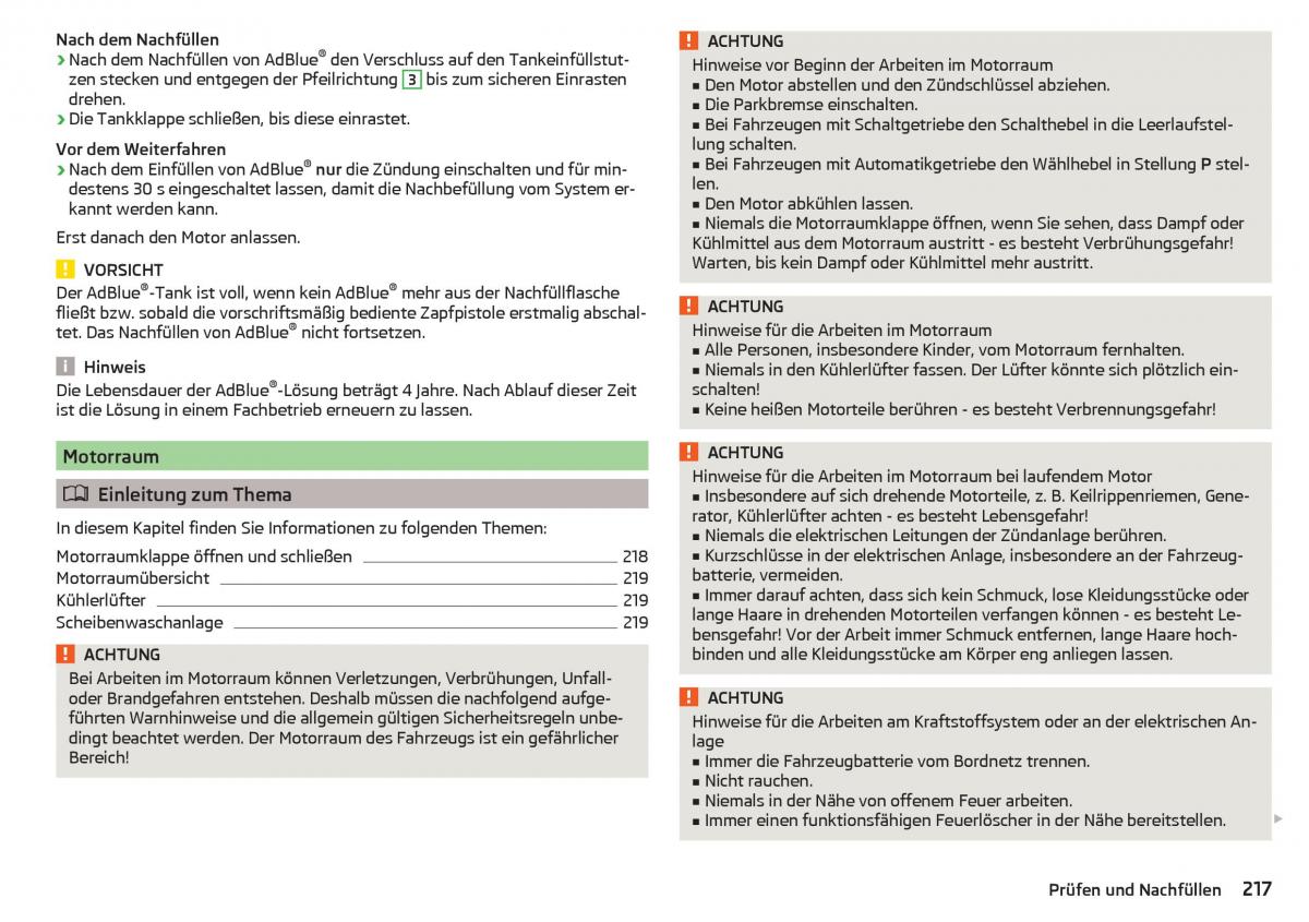 Skoda Superb III 3 Handbuch / page 219