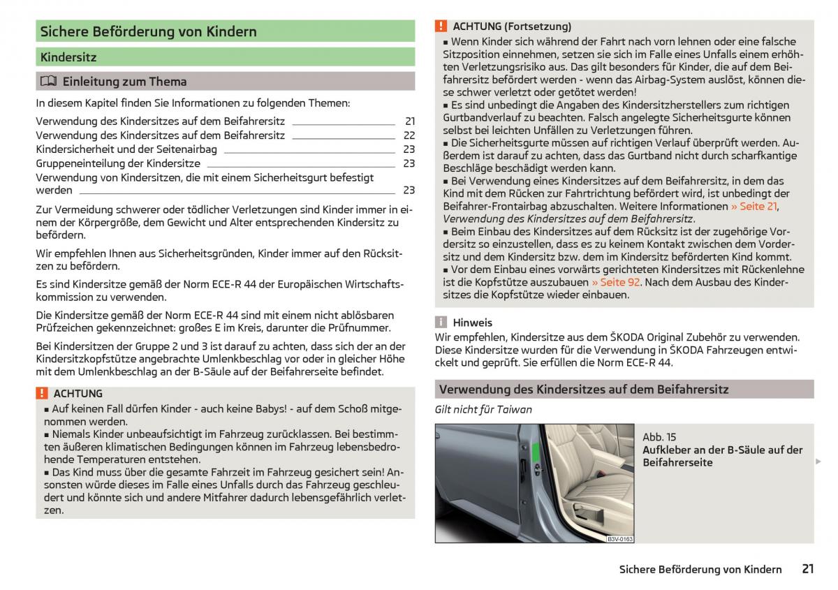 Skoda Superb III 3 Handbuch / page 23