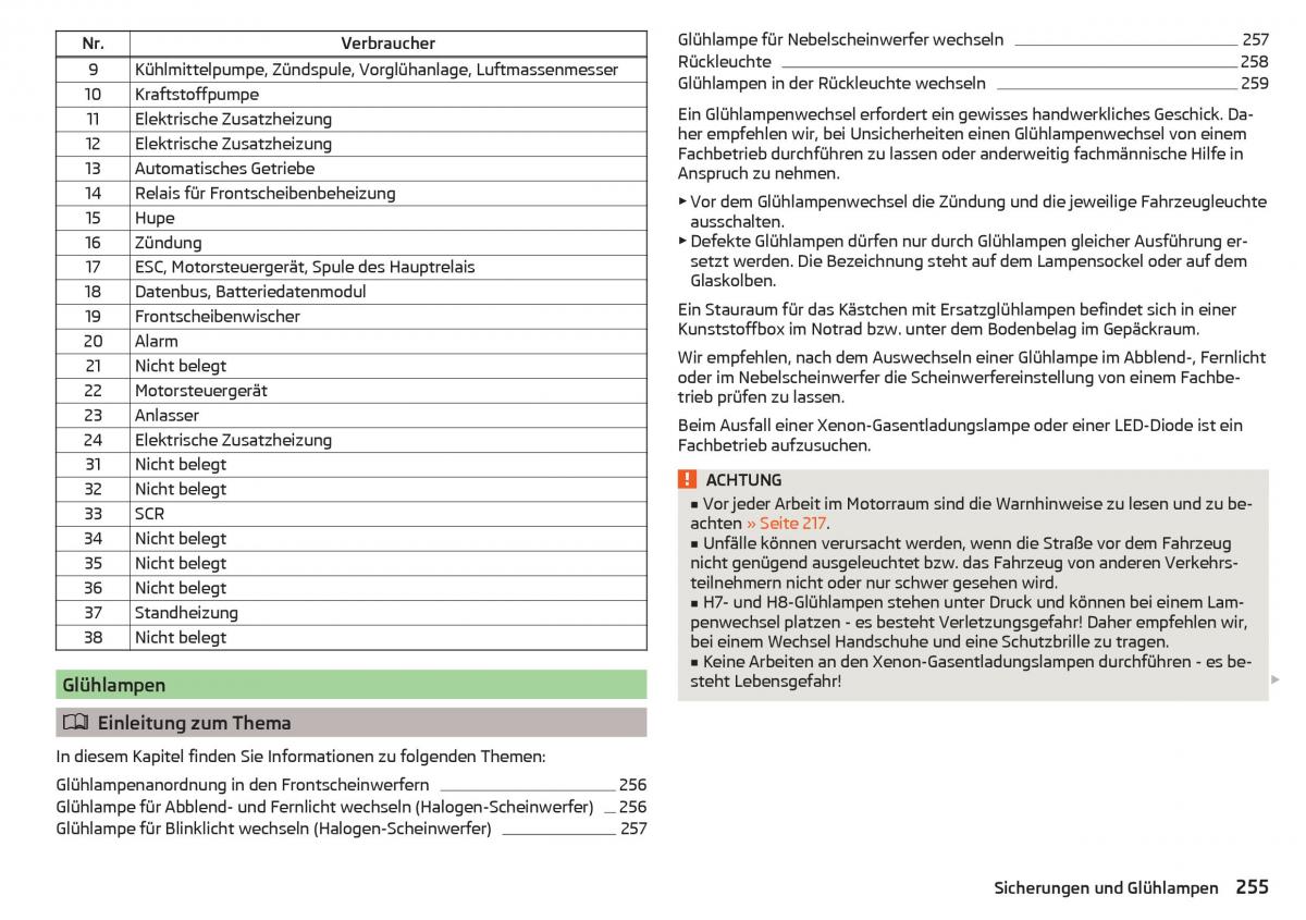 Skoda Superb III 3 Handbuch / page 257