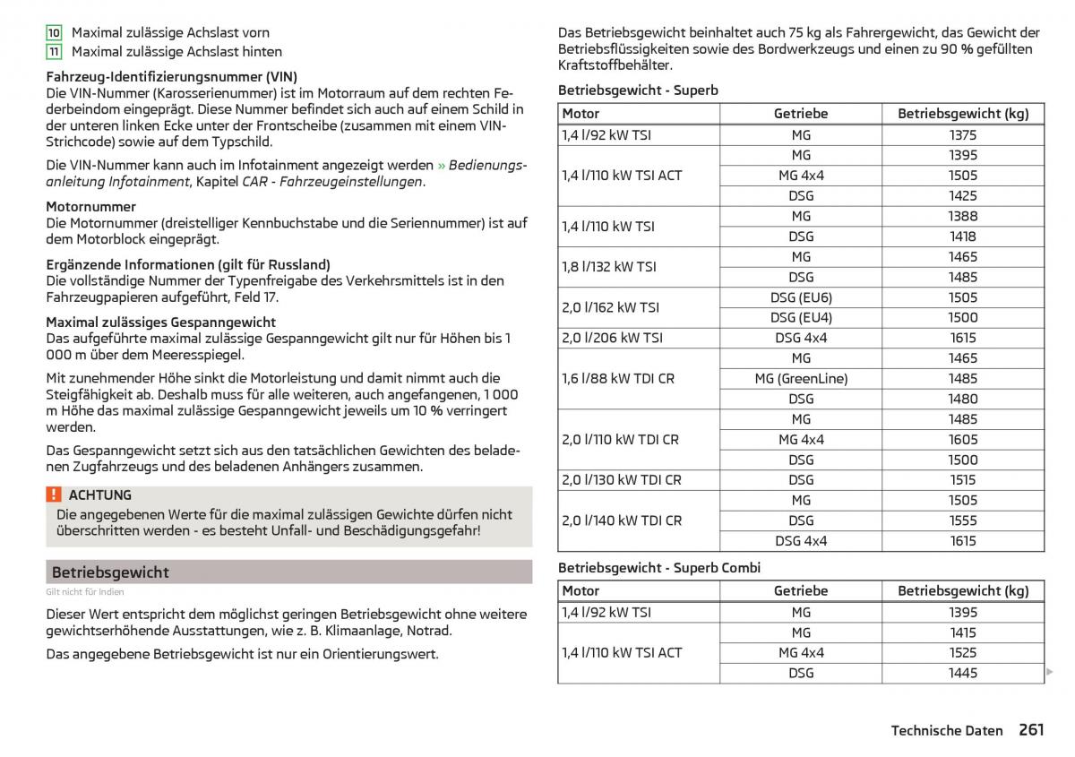 Skoda Superb III 3 Handbuch / page 263