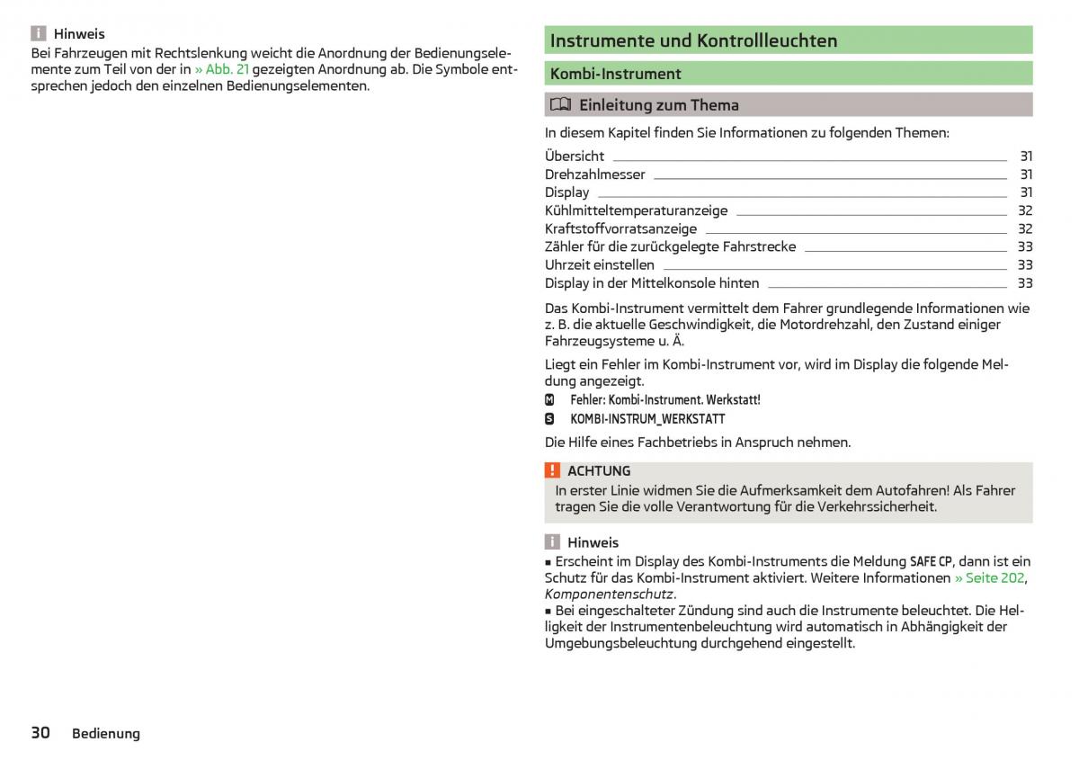 Skoda Superb III 3 Handbuch / page 32