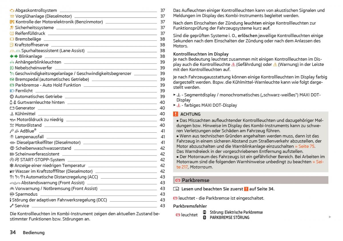 Skoda Superb III 3 Handbuch / page 36