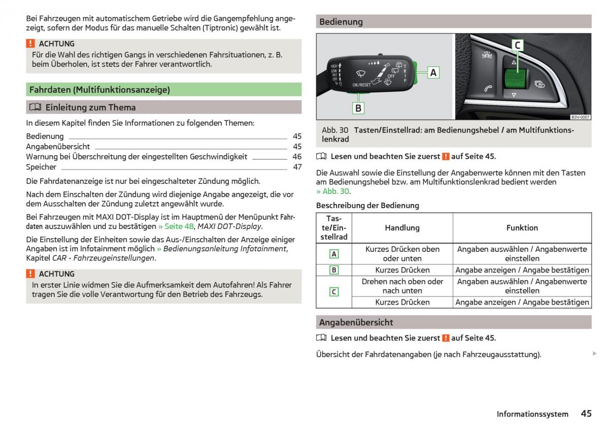 Skoda Superb III 3 Handbuch / page 47